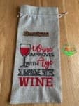 Sweetpea's Handmade Embroidered Jute Wine Bag Collection - Wine Improves with Age