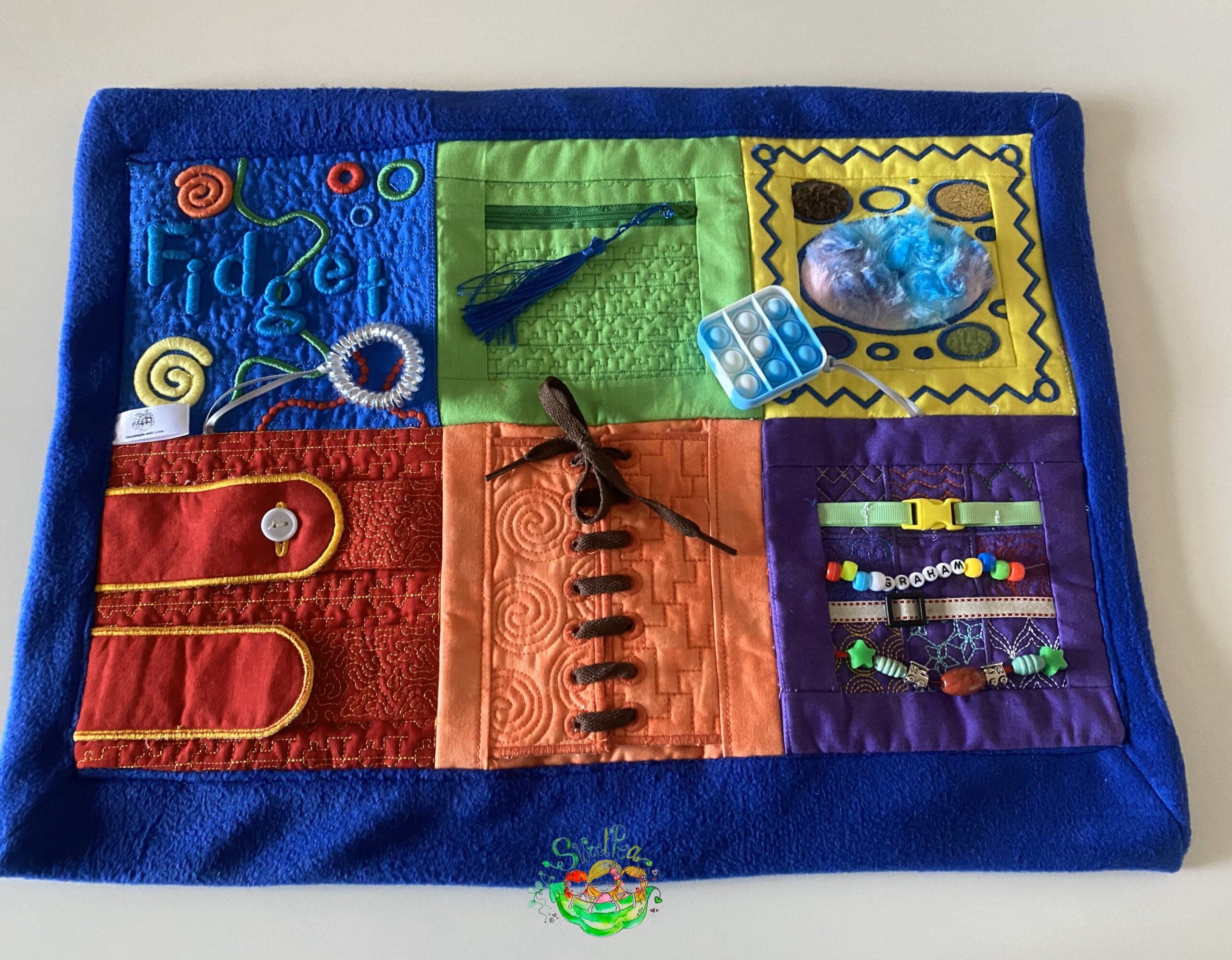 Sweetpea's Handmade Fidget Mat - Six Blocks and Three Fidget Toys