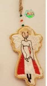 Sweetpea's Handmade Free-Standing Lace Angel Collection - White and Red Dress