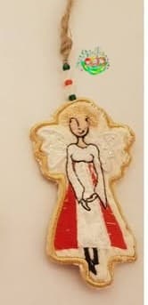 Sweetpea's Handmade Free-Standing Lace Angel Collection - White and Red Dress