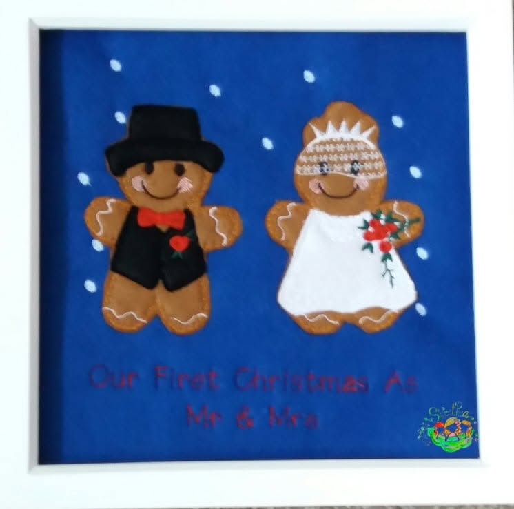 Sweetpea's Handmade Embroidered Frame Collection - First Christmas Bride and Groom Ginger