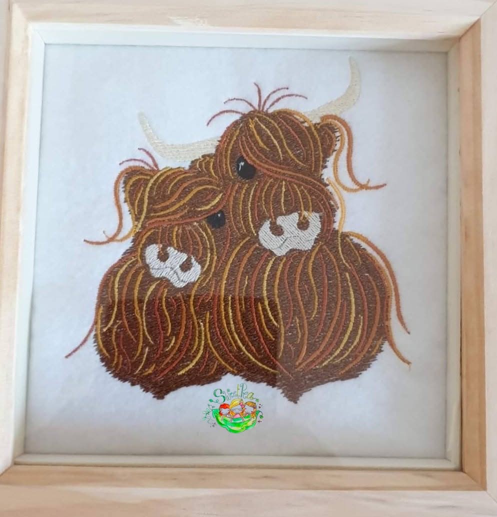 Sweetpea's Handmade Embroidered Frame Collection - Highland Coos