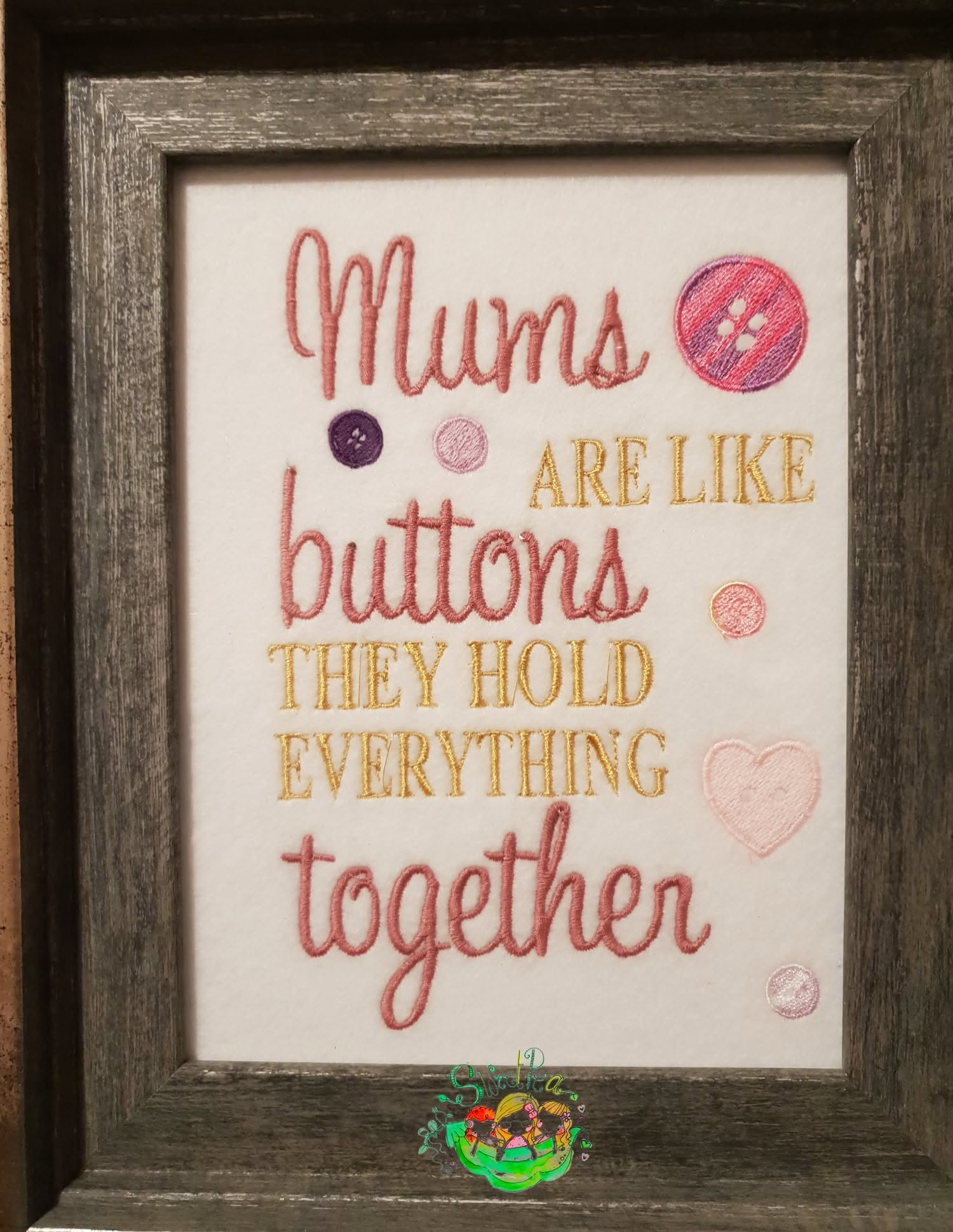 Sweetpea's Handmade Embroidered Frame Collection - Mum Buttons