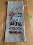 Sweetpea's Handmade Embroidered Jute Wine Bag Collection - Always Wine O'Clock
