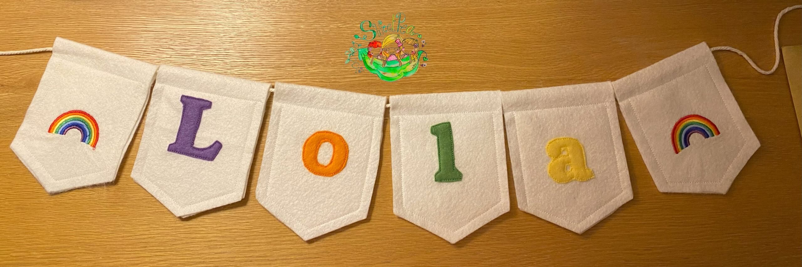 Sweetpea's Handmade Banner Collection - Felt Name Pennant Rainbow