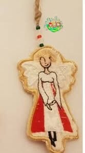 Sweetpea's Handmade Free-Standing Lace Angel Collection - White and Red Dress